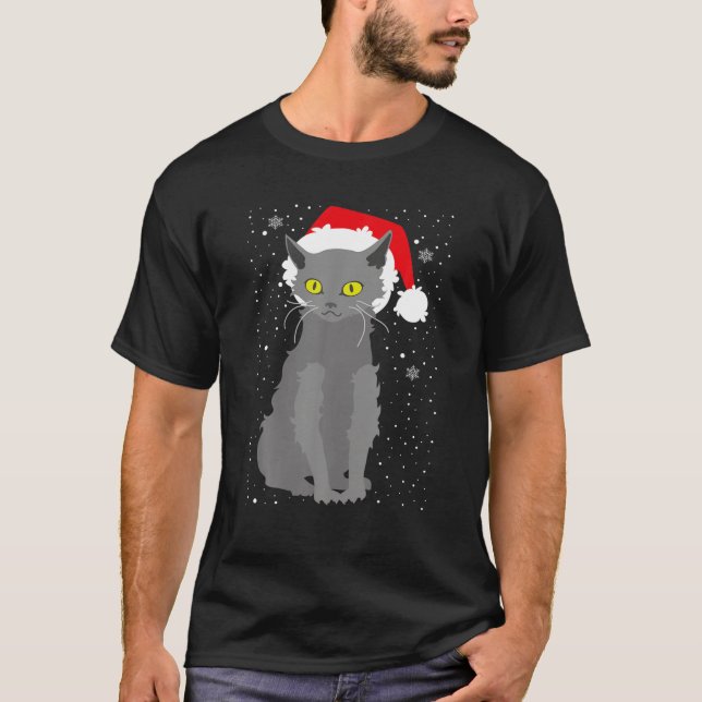 Christmas Lykoi Cat Santa Hat Xmas Kittens Lovers T-Shirt (Front)