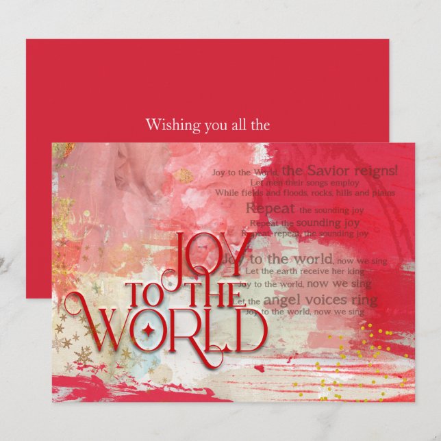 Christmas lyrics Joy To The World Red and Gold Holiday Card (Front/Back)