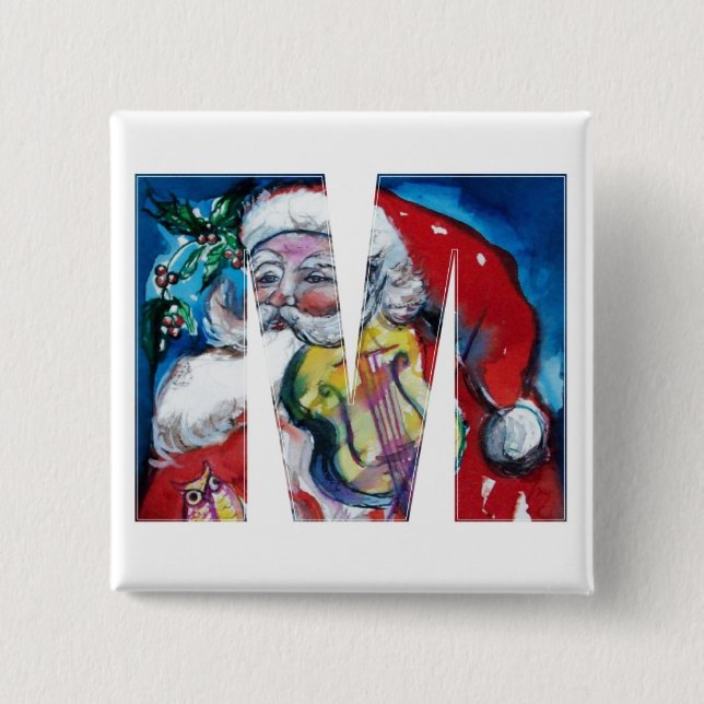 CHRISTMAS M LETTER / SANTA  WITH VIOLIN MONOGRAM BUTTON (Front)