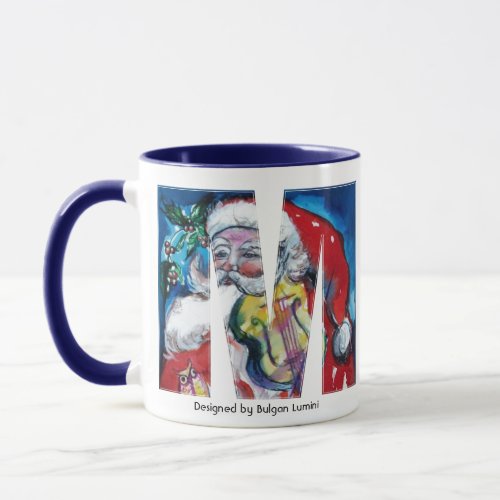 CHRISTMAS M LETTER  SANTA  WITH VIOLIN MONOGRAM MUG