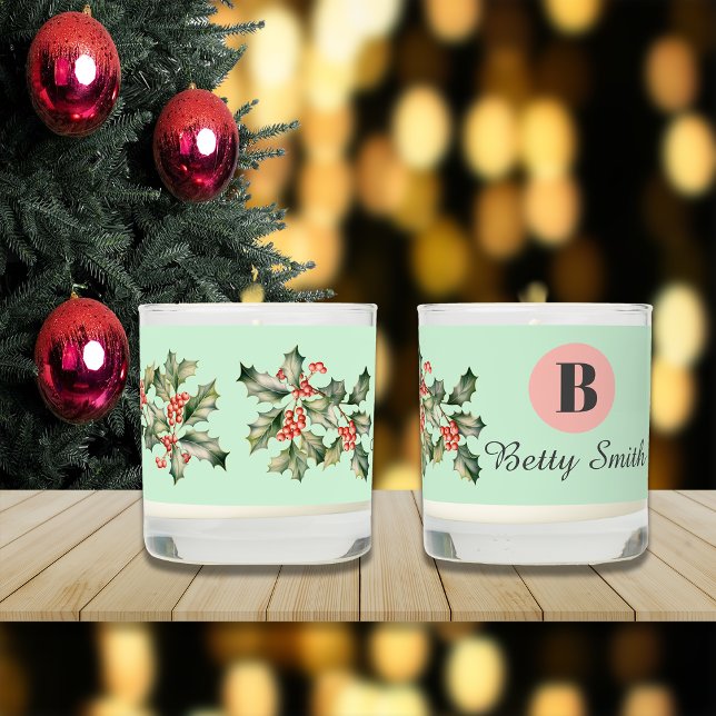 Christmas Macaron Mistletoe Custom Name Monogram Scented Candle (Creator Uploaded)