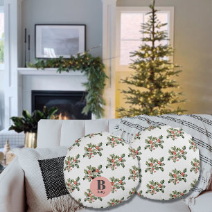Christmas Macaron Mistletoe Custom Name  Round Pillow