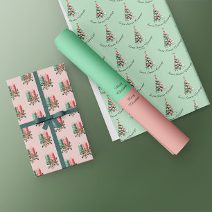 Christmas Macaron Trees and Candles Custom Message Wrapping Paper Sheets