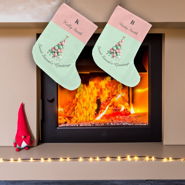 Christmas Macaron Trees Custom Name Large Christmas Stocking (Creator Uploaded)