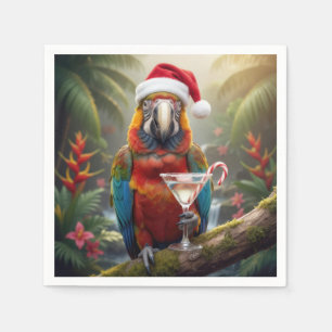 Christmas Macaw Parrot With Martini Cocktail Napkins