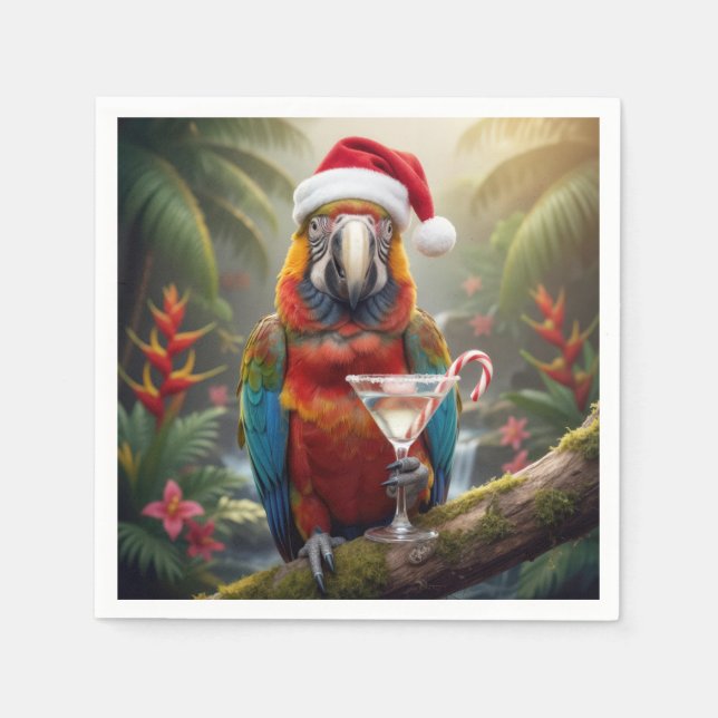 Christmas Macaw Parrot With Martini Cocktail Napkins (Front)