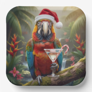 Christmas Macaw Parrot With Martini Cocktail Paper Plates