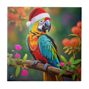Christmas Macaw Wearing A Santa Hat-56485 Ceramic Tile