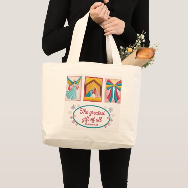 Christmas Machine Embroidery Design – Angel Large Tote Bag (Front (Product))