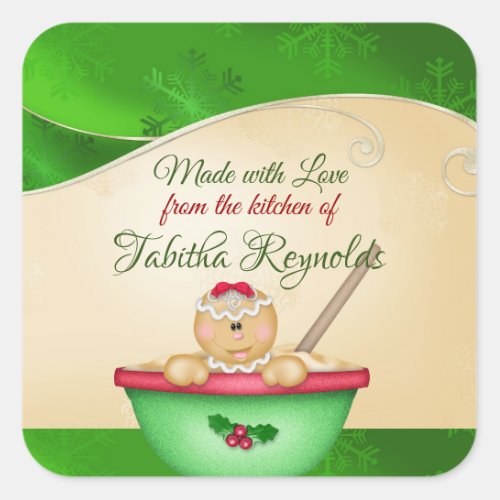 ChristmasMade with Love Gingerbread Girl Square Sticker