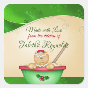 Christmas,Made with Love, Gingerbread Girl Square Sticker
