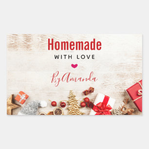 Christmas Made with Love Rustic Wooden Board Rectangular Sticker