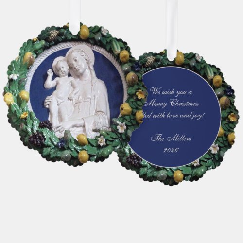 Christmas Madonna and Child Della Robbia Garland Ornament Card
