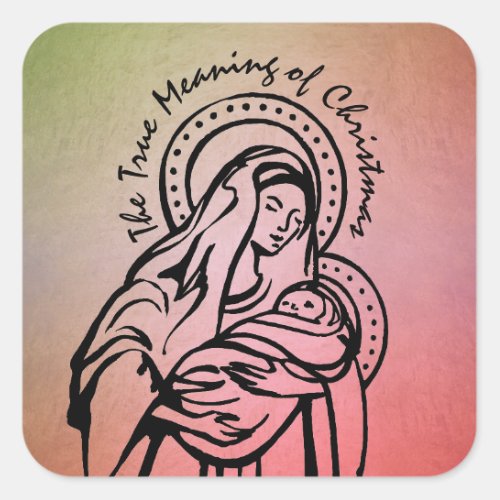 Christmas Madonna and Child Quote Red Green Square Sticker
