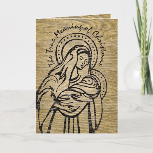 Christmas Madonna and Child Rustic Wood Christian Holiday Card