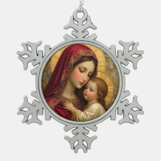 Christmas Madonna and Child Snowflake Pewter Christmas Ornament