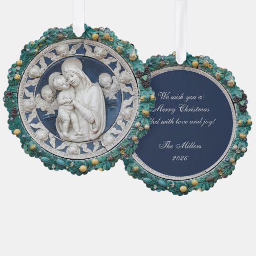 Christmas Madonna Child Angels Della Robbia Wreath Ornament Card