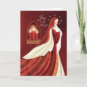 Christmas, Madonna in Elegant Robes holding Baby. Holiday Card