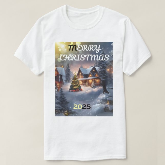 Christmas Magic: A Glowing Winter Village T-Shirt (Design Front)