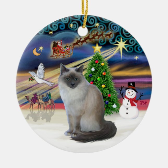 Christmas Magic - Birman cat Ceramic Ornament (Front)