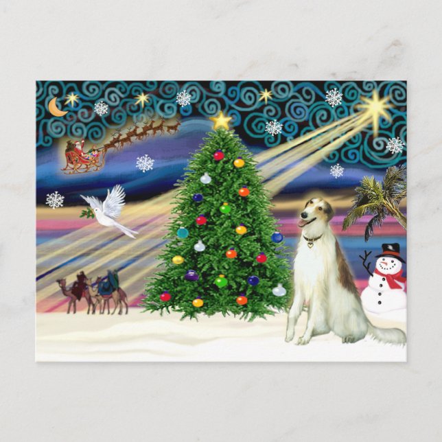 Christmas Magic Borzoi Holiday Postcard (Front)