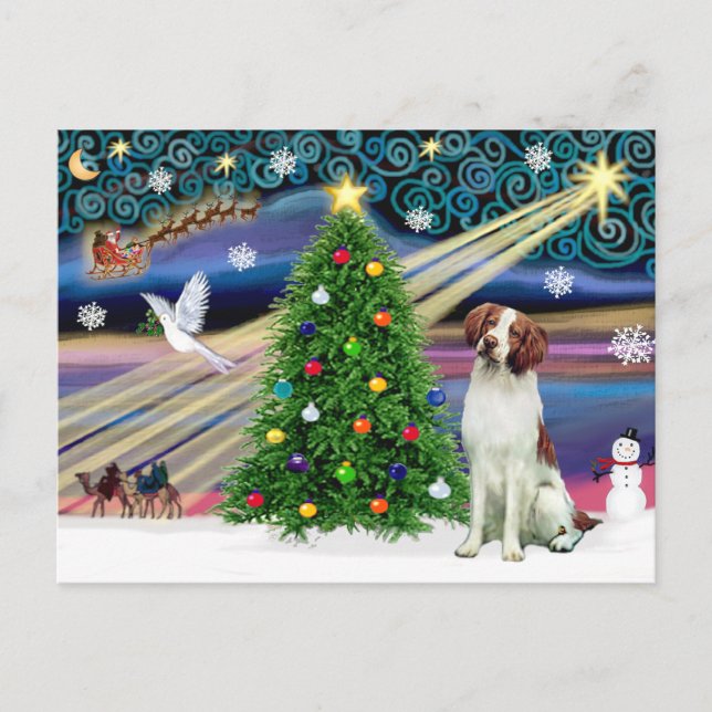 Christmas Magic Brittany Spaniel Holiday Postcard (Front)