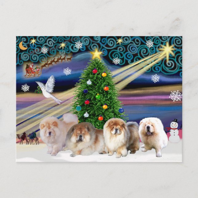 Christmas Magic Chow Chows (four) Holiday Postcard (Front)