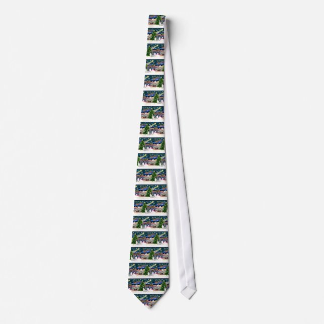 Christmas Magic English Springers (two) Neck Tie (Front)
