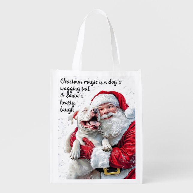 Christmas Magic is a Dog's Wagging Tail & Santa Grocery Bag (Front)