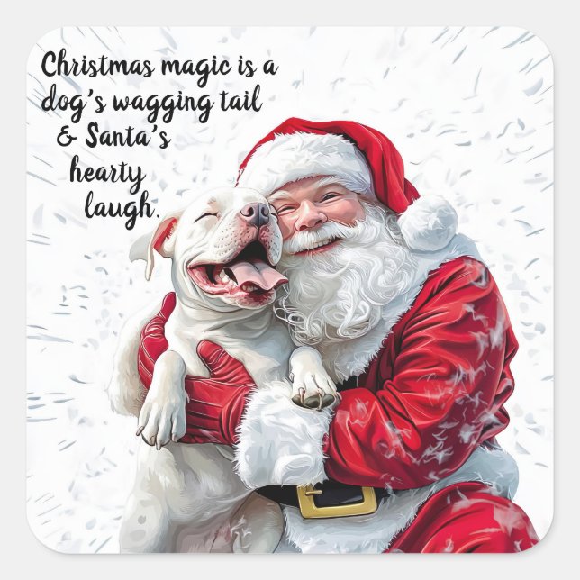 Christmas Magic is a Dog's Wagging Tail & Santa Square Sticker (Front)