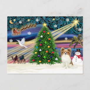 Christmas Magic Papillon (fawn) Holiday Postcard