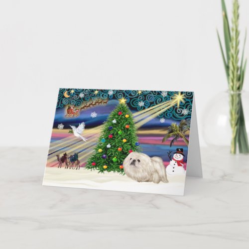 Christmas Magic Pekingese white Holiday Card