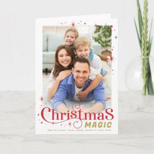 CHRISTMAS MAGIC PHOTO festive cute typography red Holiday Card