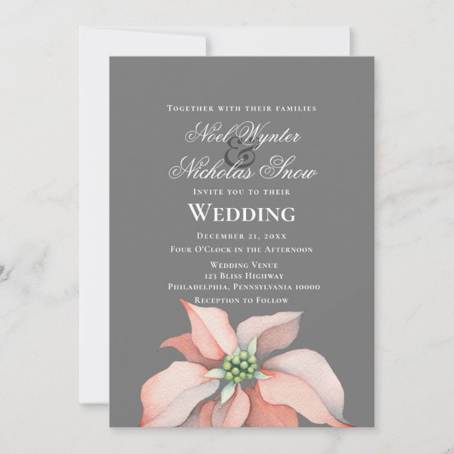 Christmas Magic/ Poinsettia Flower/ Grey Wedding Announcement (Front)