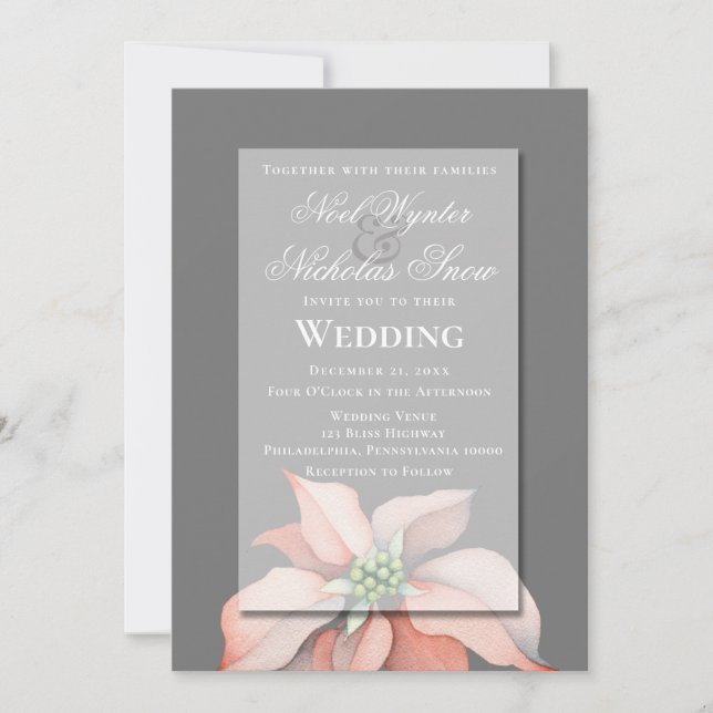 Christmas Magic/ Poinsettia Flower/ Grey Wedding Announcement (Front)