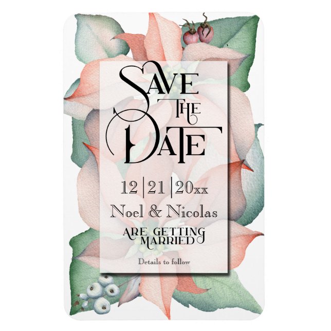 Christmas Magic/Poinsettia Wedding - Save the Date Magnet (Vertical)