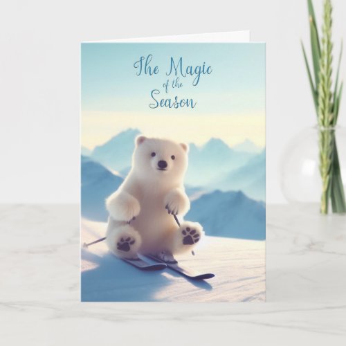 Christmas Magic Polar Bear Skiing Christmas Card
