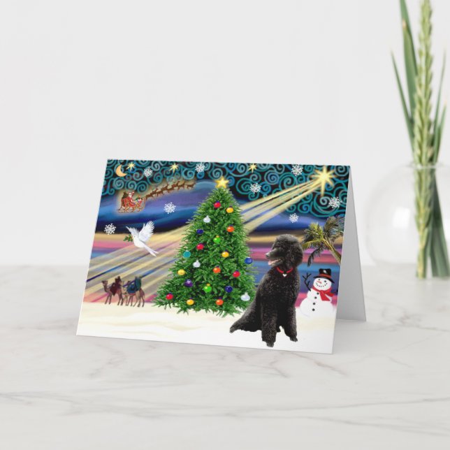 Christmas Magic Poodle (black Standard) Holiday Card (Front)