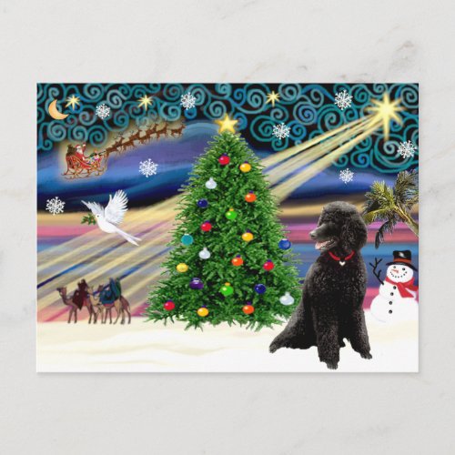 Christmas Magic Poodle black Standard Holiday Postcard