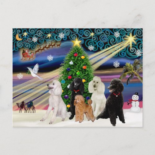 Christmas Magic Poodles _ Standard 5 Holiday Postcard