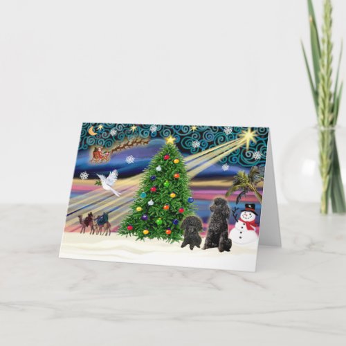 Christmas Magic Poodles two black Toy Holiday Card