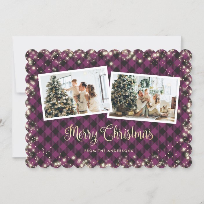 Christmas Magic Purple Plaid Gold Photo