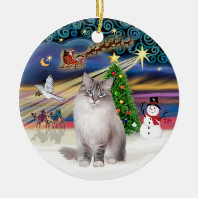 Christmas Magic - Ragdoll Cat (Lynx Colorpiont) Ceramic Ornament (Front)