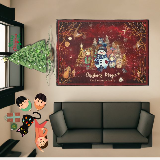 Christmas Magic Red with cute characters Rug (Christmas Magic Red with cute characters Rug)
