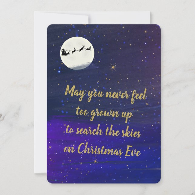 Christmas Magic Search The Skies Watercolor Flat Holiday Card (Front)