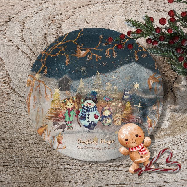 Christmas Magic Snowman Blue  Paper Plates (Christmas Magic Snowman Blue Paper Plates)