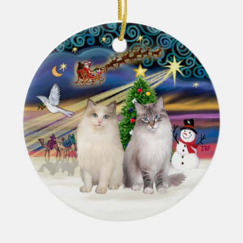 Christmas Magic _ Two Ragdoll cats Ceramic Ornament
