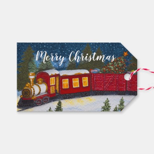 Christmas Magic Vintage Red Steam Train Gift Tags