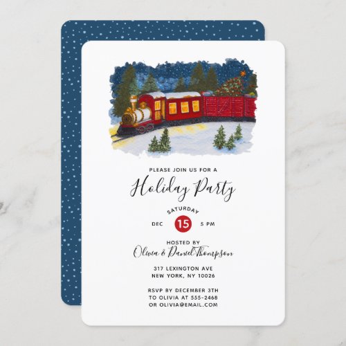 Christmas Magic Vintage Red Steam Train Party Invitation