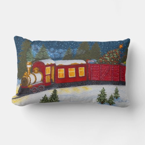 Christmas Magic Vintage Red Steam Train Pillow